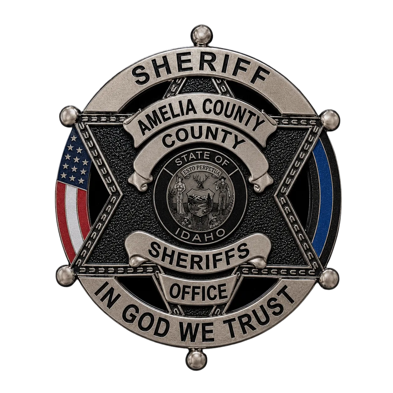 The Amelia County Sheriff's Office six-point star badge.