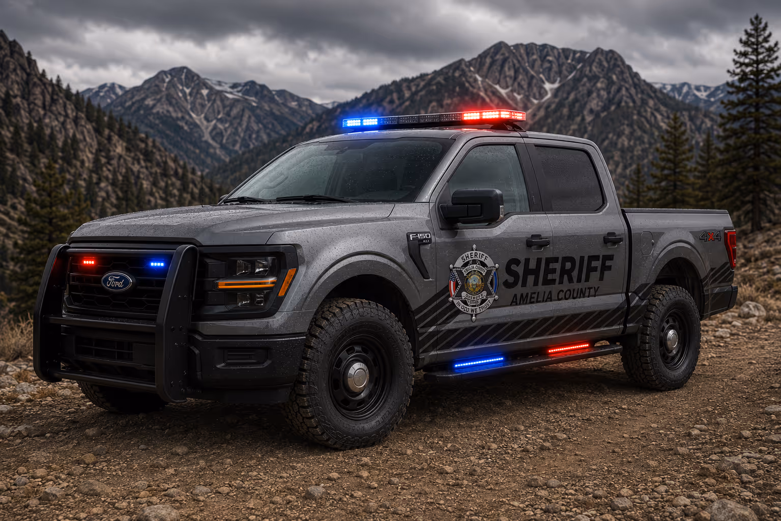 An Amelia County Sheriff's Office Ford F-150 patrol truck (fictional agency livery).