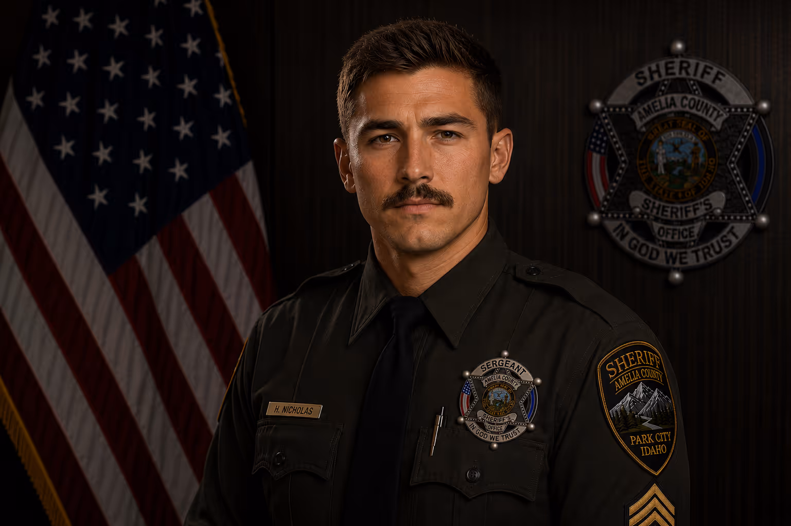 Sgt. Hank Nicholas, an AI-generated fictional officer portrait.